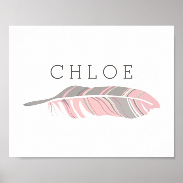 Poster Plume Rustique | Nom Personnalisé en Rose sur Art  (Devant)