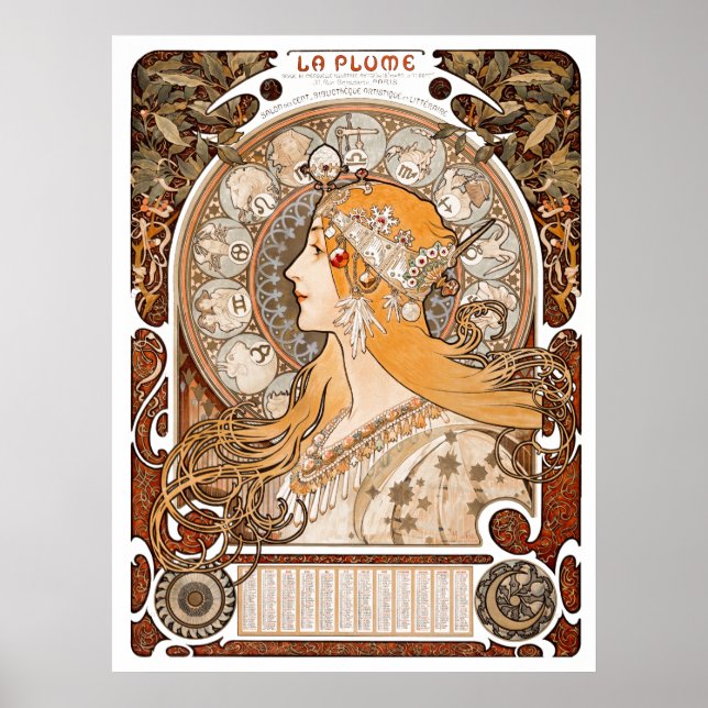 Poster Plume Zodiac Woman par Alphonse Mucha - Art Nouvea (Devant)