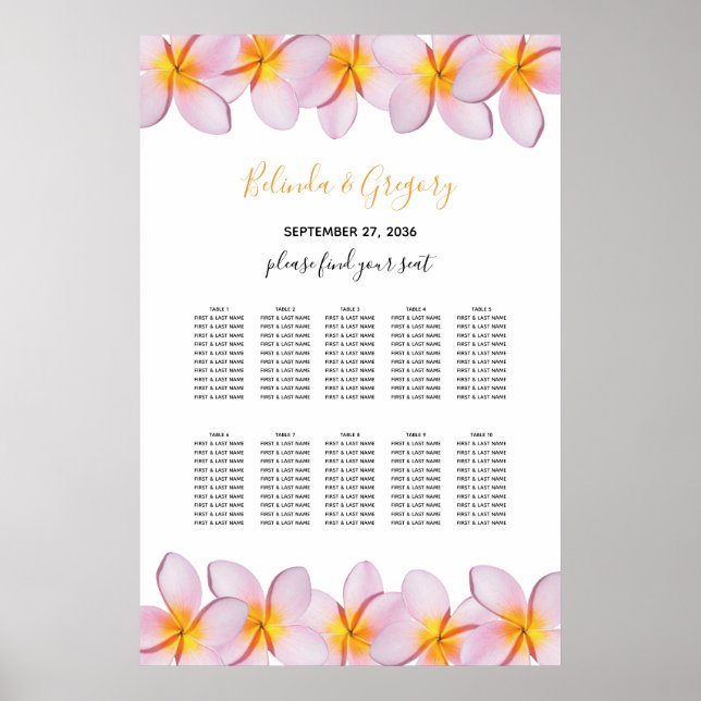 Poster Plumeria rose Frangipani Mariage (Devant)