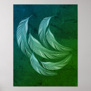 Poster Plumes colorées tombantes vert