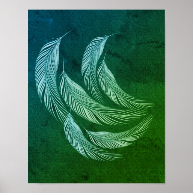 Poster Plumes colorées tombantes vert (Devant)
