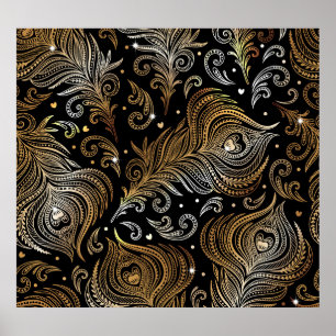 Poster Plumes de paon : Dessin Artistique à main levée.