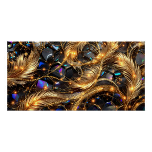 Poster Plumes d'or de luxe et Motif étincelant en pierre