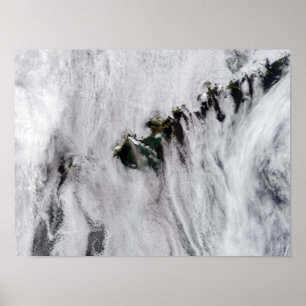 Poster Plumes du volcan Okmok, îles Aléoutiennes