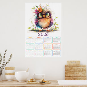 Poster Plumes & Fleurs : Calendrier Chouette 2026
