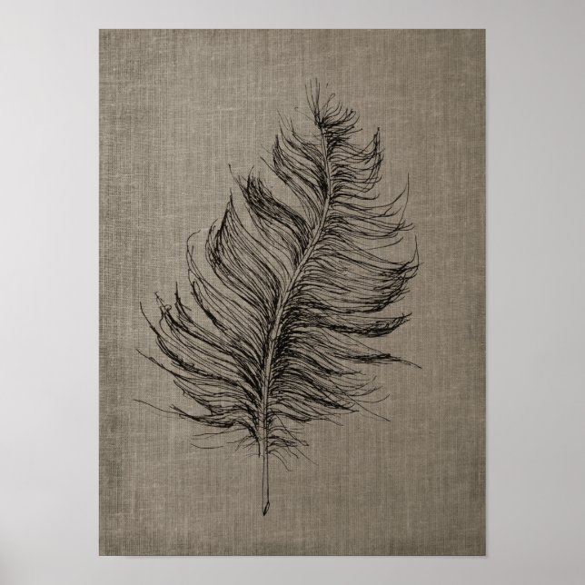 Poster Plumes n°1 avec Faux Linen Taupe Art (Devant)
