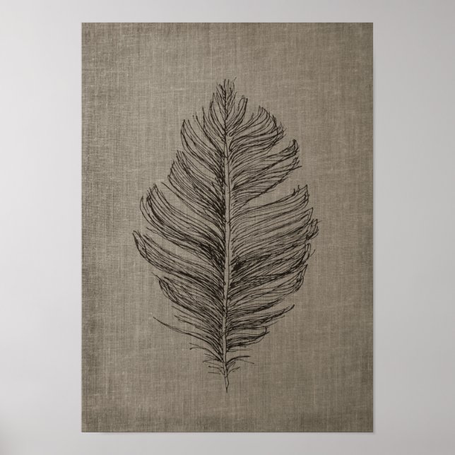Poster Plumes n°2 avec Arrière - plan Faux Linen Taupe (Devant)