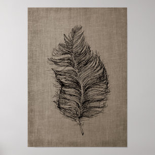Poster Plumes n°3 avec Faux Linen Taupe Art