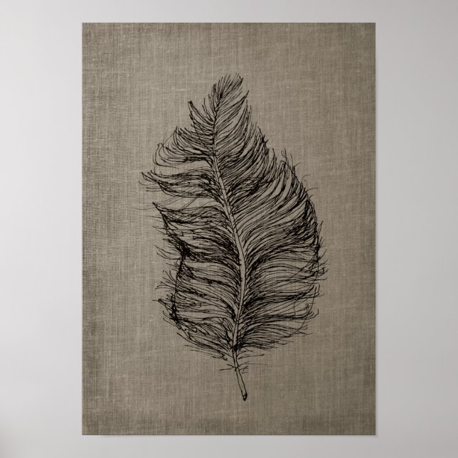Poster Plumes n°3 avec Faux Linen Taupe Art (Devant)