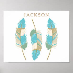 Poster Plumes turquoises, crème et vertes avec do-it-your