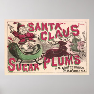 Poster Plums de sucre Santa Claus - Noël Vintage