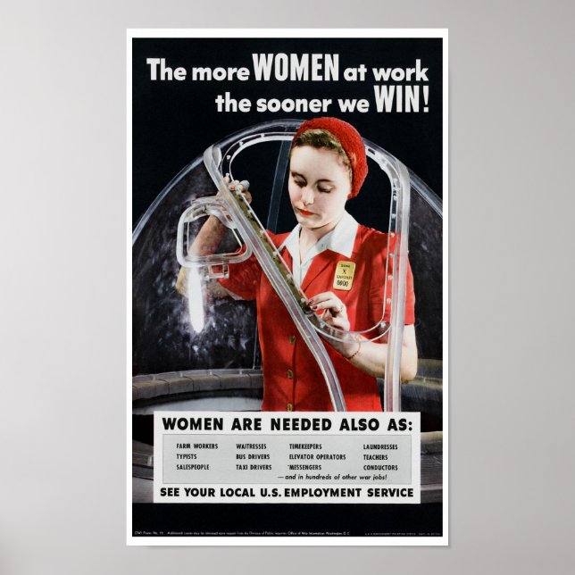 Poster Plus De Femmes Au Travail Plus Tôt Nous Gagnerons (Devant)