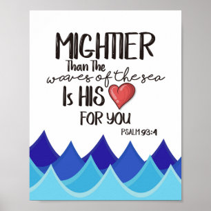 Poster Plus puissant que les vagues Bible Verse Wall Art