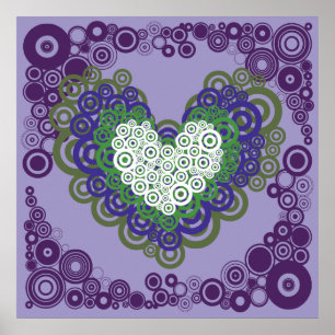 Poster Plutôt violet vert Coeurs et cercles Motif