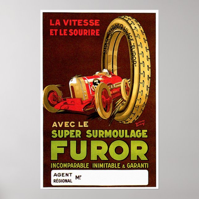Poster Pneus de fourrure ~ Pneus d'automobile Vintage (Devant)