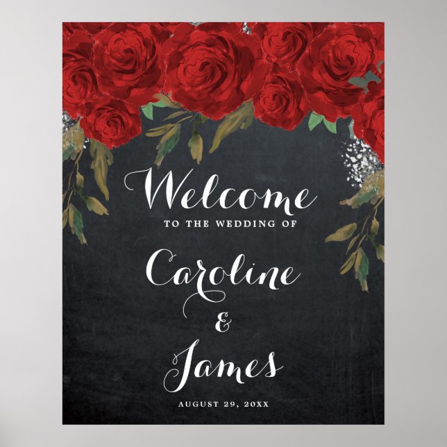 Poster Poche de réception mariage de roses rouges (Devant)