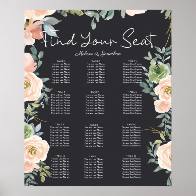 Poster Poche Green Navy Pastel Mariage Carte de siège (Devant)