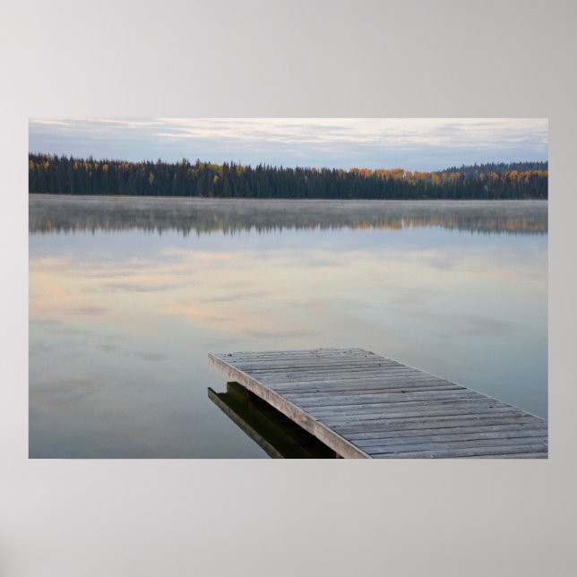 Poster Poche sur l'affiche du lac matinal brumeux (Devant)