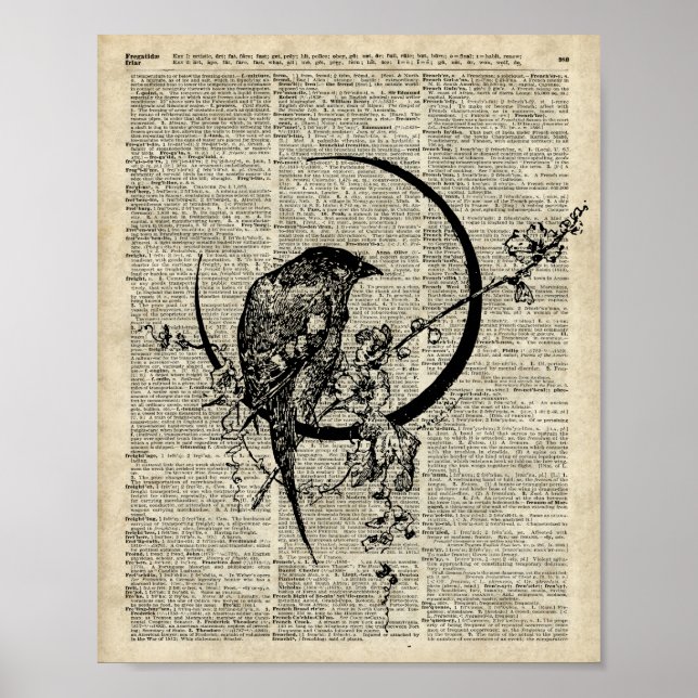 Poster Pochoir d'oiseaux de Corbeau noir sur l'ancienne p (Devant)