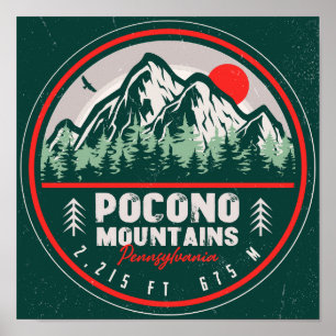 Poster Pocono Mountains PA Retro Sunset Souvenirs
