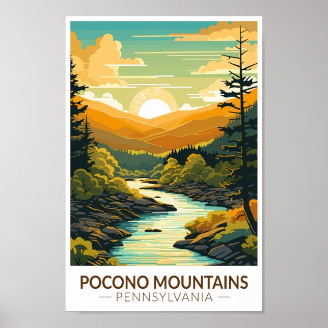 Poster Pocono Mountains Pennsylvanie Travel Art Vintage (Devant)