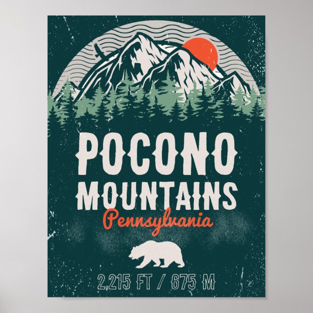 Poster Poconos Pennsylvania PA Mountain Cadeau Retro (Devant)