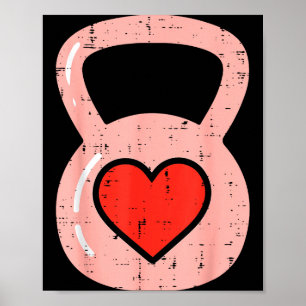 Poster Poêle à cœur Kettlebell Gym Fitness Saint-Valentin