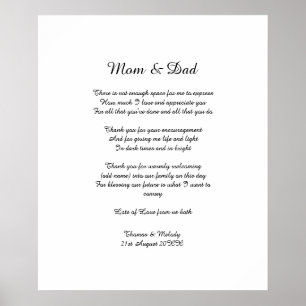 Poster Poem Parents Mariée Mariage Merci Cadeau
