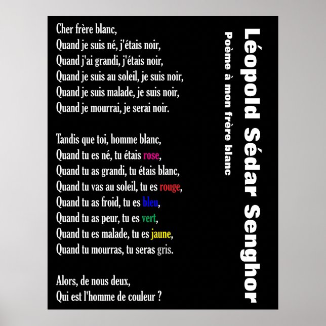 Poster Poème a mon frère blanc (Devant)