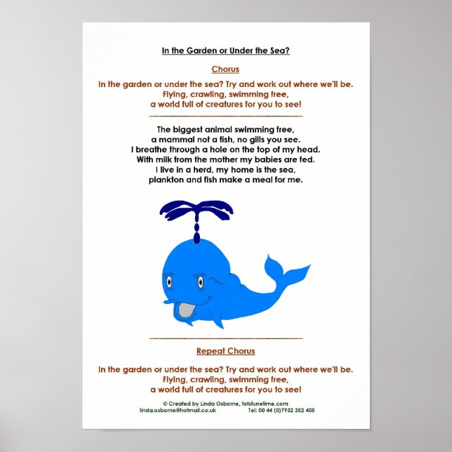 Poster Poème baleine éducation préscolaire et de la petit (Devant)