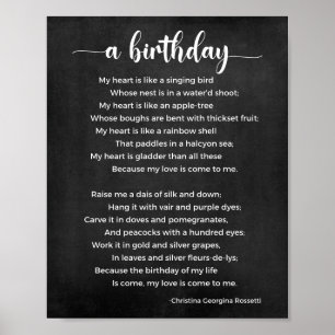 Poster Poème d'anniversaire Poème noir et blanc