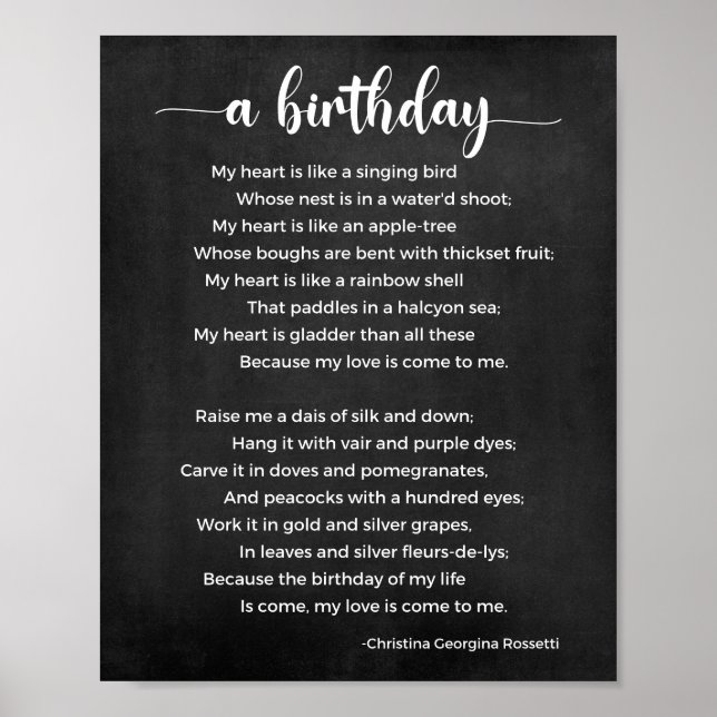 Poster Poème d'anniversaire Poème noir et blanc (Devant)