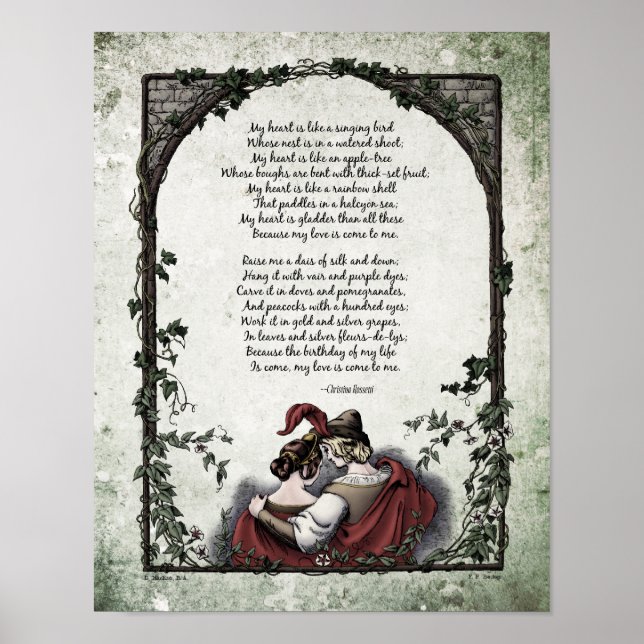 Poster Poème d'art victorien Rossetti "Amour" 11x14 (Devant)