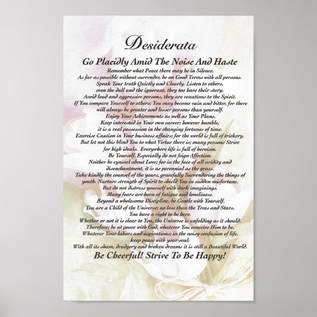 Poster Poème de Desiderata sur l'aquarelle de fond des tu (Devant)
