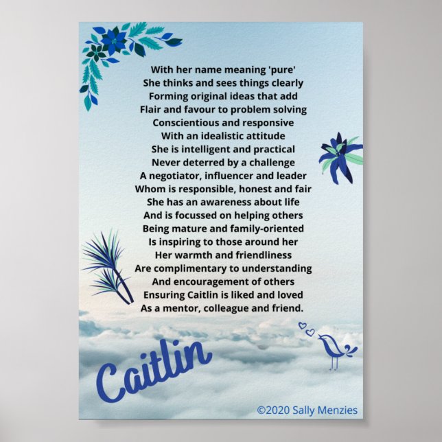 Poster Poème de nom "Caitlin" (Devant)