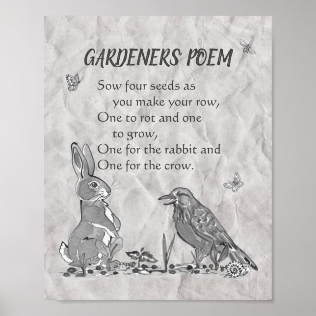 Poster Poème des jardiniers Graines noir et blanc, Lapin, (Devant)