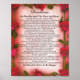 Poster Poème Desiderata avec des Roses rouges pour maman