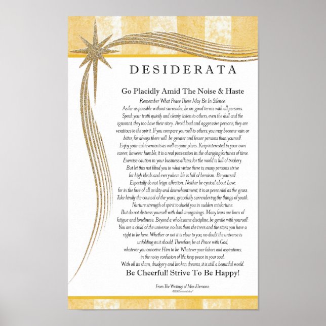 Poster Poème Desiderata de Max Ehrmann Gold Star Designer (Devant)