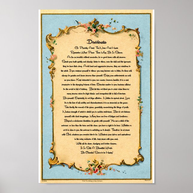 Poster Poème Desiderata de Max Ehrmann Paris (Devant)