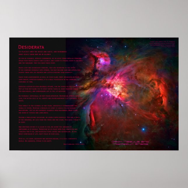 Poster Poème Desiderata - Etoiles Orion Nebula et Trapezi (Devant)