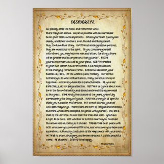 Poster Poème Desiderata sur le Brown et l'or