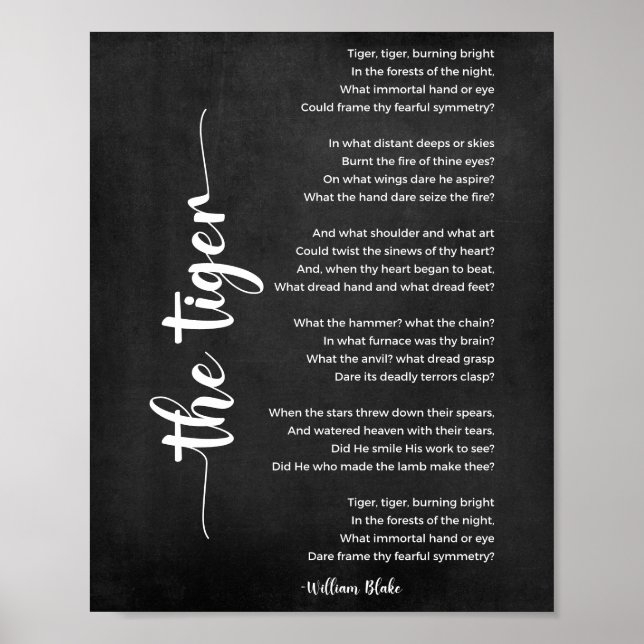 Poster Poème du tigre par William Blake Noir et Blanc (Devant)