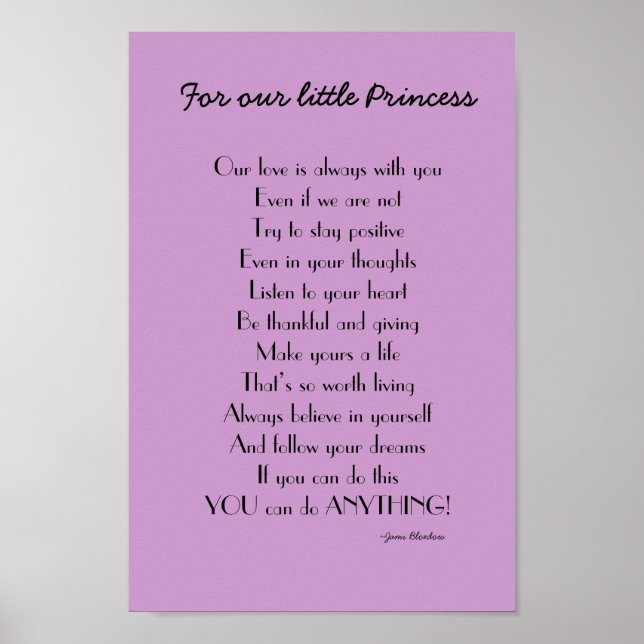Poster Poème inspirant de la fille des parents (Devant)