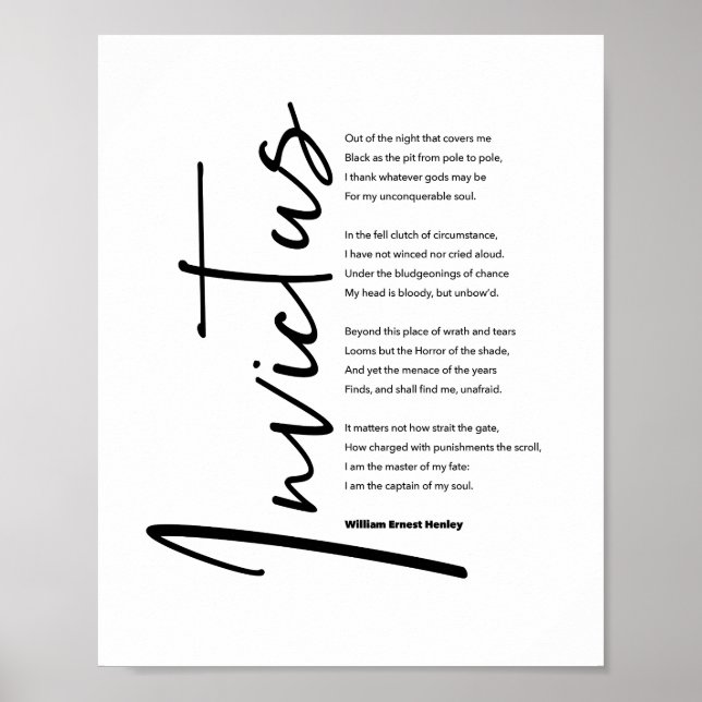 Poster Poème Invictus par Henley dans le script noir mode (Devant)