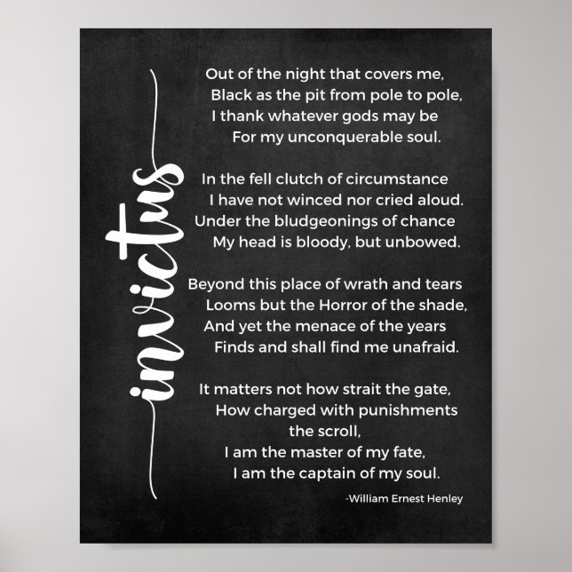 Poster Poème Invictus Poème noir et blanc (Devant)