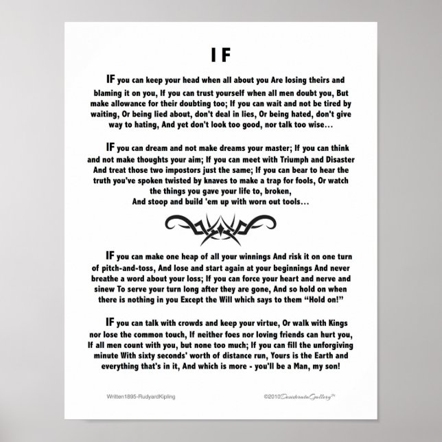 Poster Poème motivationnel IF par Rudyard Kipling (Devant)