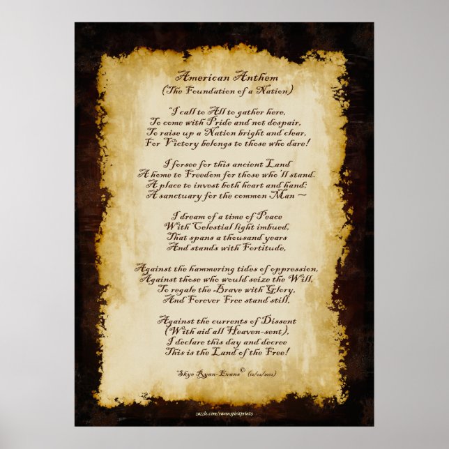 Poster Poème original de l'hymne patriotique américain (Devant)