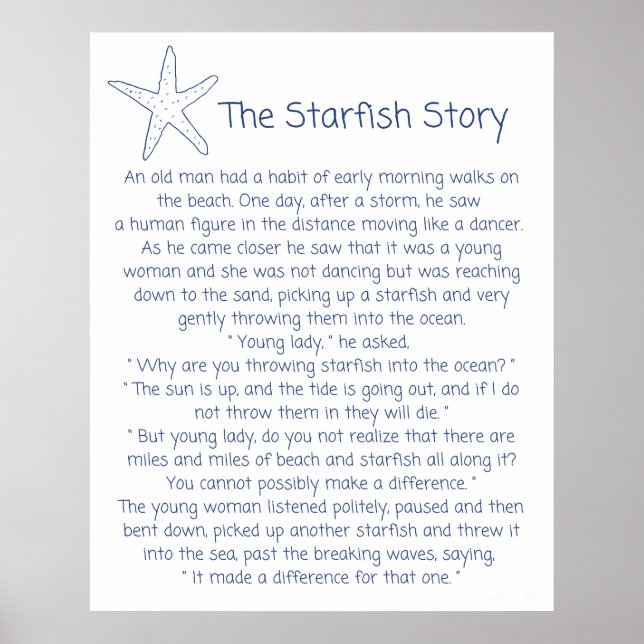 Poster Poème Starfish, histoire Starfish, cadeau Foster m (Devant)