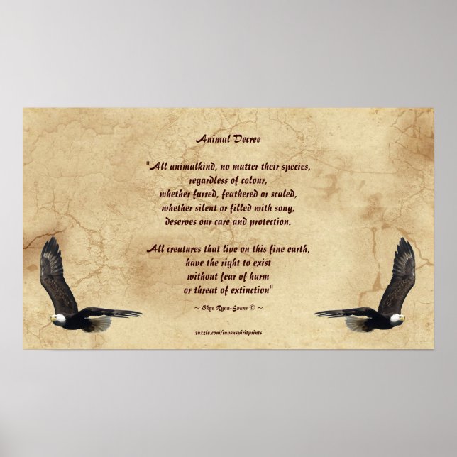 Poster Poème sur les droits des animaux et pygargues à tê (Devant)