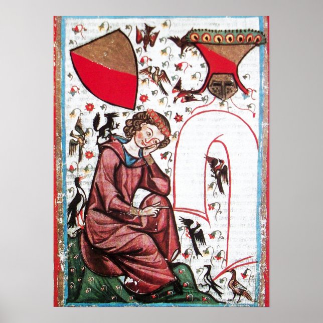 Poster POÈTE DANS LE JARDIN DES OISEAUX Miniature Médiéva (Devant)